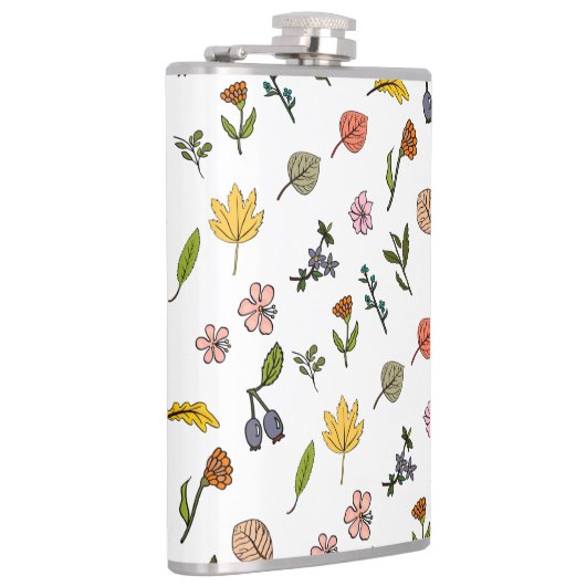 herfstroze rode en gele bloemen en bladeren heupfles (Rechts)