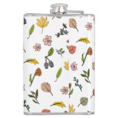 herfstroze rode en gele bloemen en bladeren heupfles (Achterkant)