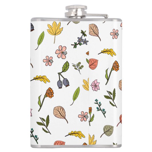 herfstroze rode en gele bloemen en bladeren heupfles (Achterkant)