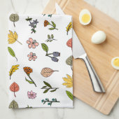 herfstroze rode en gele bloemen en bladeren theedoek (Quarter Fold)