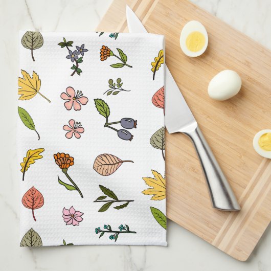 herfstroze rode en gele bloemen en bladeren theedoek (Quarter Fold)