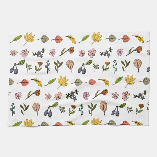 herfstroze rode en gele bloemen en bladeren theedoek (Horizontaal)