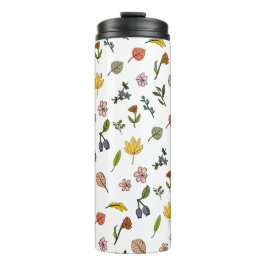 herfstroze rode en gele bloemen en bladeren thermosbeker