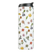 herfstroze rode en gele bloemen en bladeren thermosbeker (Gedraaid links)