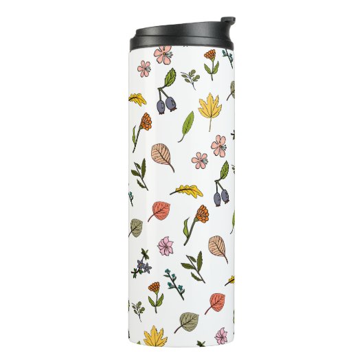 herfstroze rode en gele bloemen en bladeren thermosbeker (Gedraaid links)