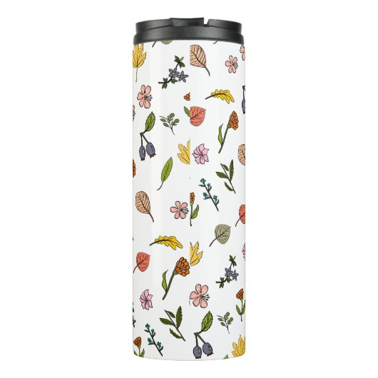 herfstroze rode en gele bloemen en bladeren thermosbeker (Achterkant)