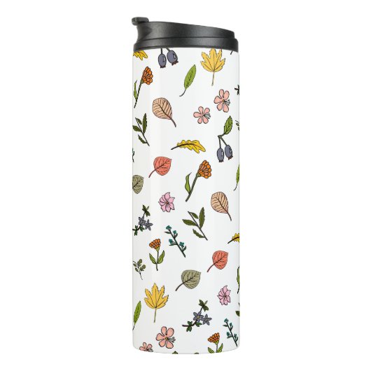 herfstroze rode en gele bloemen en bladeren thermosbeker (Geroteerd rechts)