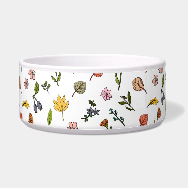 herfstroze rode en gele bloemen en bladeren voerbakje (Voorkant)