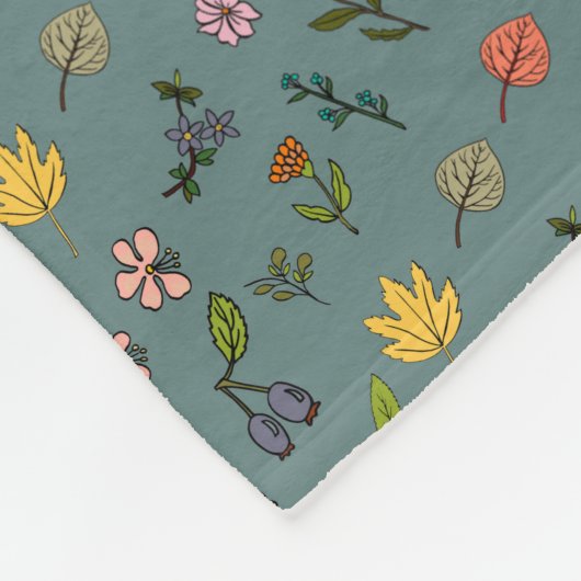 herfstroze rode gele bloemen en bladeren groen fleece deken (Hoek)