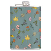 herfstroze rode gele bloemen en bladeren groen heupfles (Voorkant)