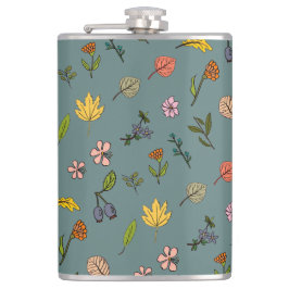 herfstroze rode gele bloemen en bladeren groen heupfles