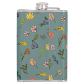 herfstroze rode gele bloemen en bladeren groen heupfles (Achterkant)