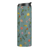 herfstroze rode gele bloemen en bladeren groen thermosbeker (Gedraaid links)