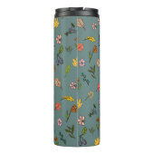 herfstroze rode gele bloemen en bladeren groen thermosbeker (Achterkant)