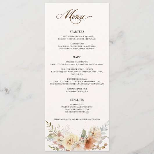 Herfstrozen Botanisch Schrift Menu (Voorkant)