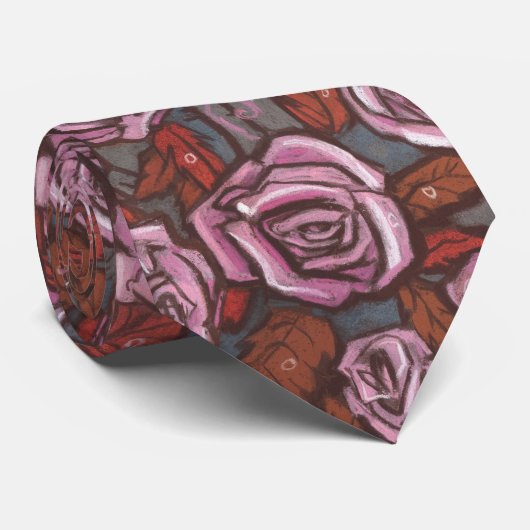 Herfstrozen Retro Bloemmotief Roze Grijs Bruin Stropdas (Opgerold)