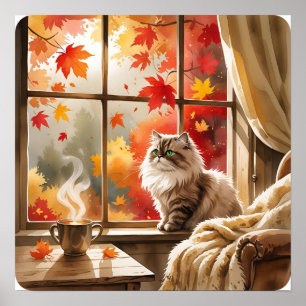 Herfstrust - Cat in Warm Deken Kijken Herfst Poster