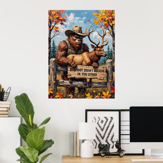 Herfst's Gentle Giants: Sasquatch en de hert Poster (Thuiskantoor)