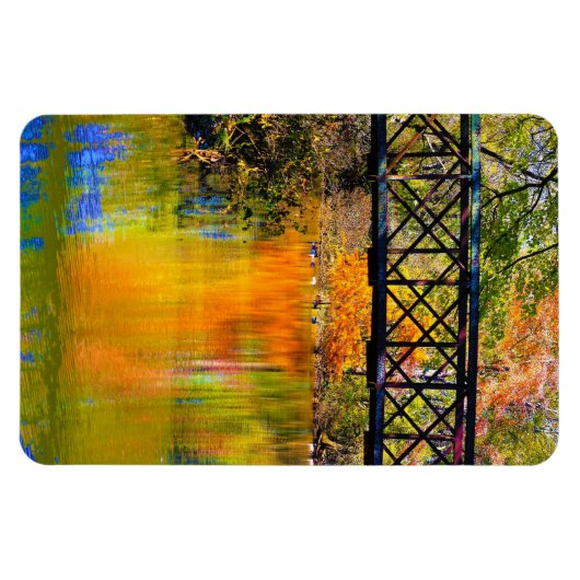 Herfstscène met houten voetgangersbrug magneet (Horizontaal)