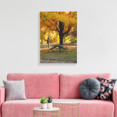 Herfstscène met picknicktafel. canvas afdruk (Insitu (Woonkamer))