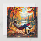 herfstscène met vrouw en hond feestdagenkaart (Voorkant)