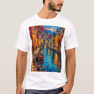 Herfstschildering van een Europees dorpskanaal T-shirt