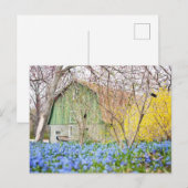 Herfstschuur met blauwe bloemenveld briefkaart (Voorkant / Achterkant)