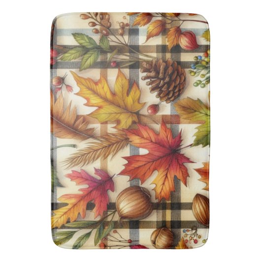 Herfstseizoen Bladeren Bijgewerkt Schotland Geruit Badmat (Voorkant Verticaal)