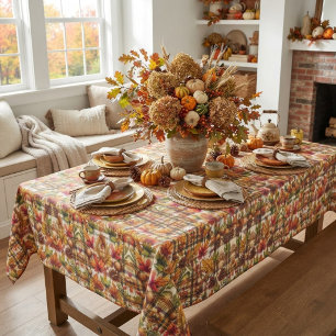 Herfstseizoen geruit met herfstbladeren tafelkleed