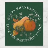 Herfstseizoen Herfst Oogst Happy Thanksgiving Wijn Etiket (Enkel label)