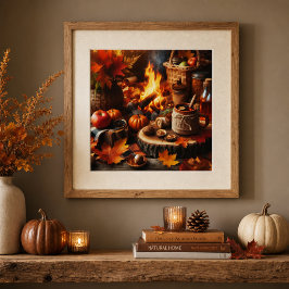 Herfstseizoen Pompoenen en Kampeer Vuur AI Poster