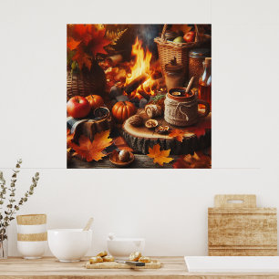 Herfstseizoen Pompoenen en Kampeer Vuur AI Poster