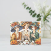 Herfstseizoen Retro Dames Tea Briefkaart (Staand voorkant)