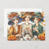 Herfstseizoen Retro Dames Tea Briefkaart (Voorkant / Achterkant)