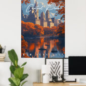 Herfstsereniteit: Central Park NYC Herfst Poster (Thuiskantoor)