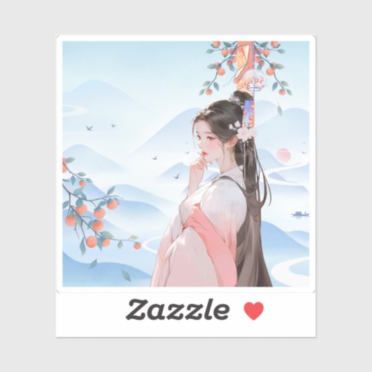 Herfstsereniteit: Elegante Dame & Kaki's Sticker (Vel)