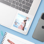 Herfstsereniteit: Elegante Dame & Kaki's Sticker (Laptop met iPhone)