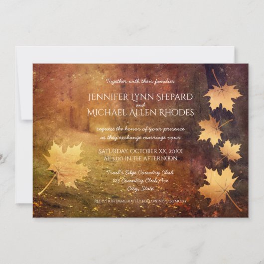 herfstspoor dat esdoorn verlaat rustige bruiloft kaart (Voorkant)