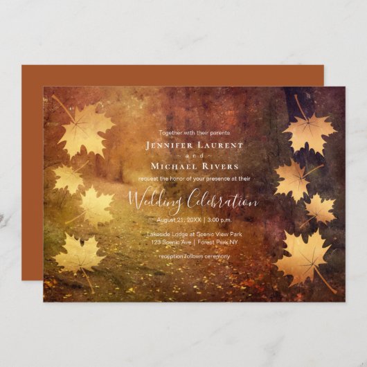 herfstspoor dat esdoorn verlaat rustige bruiloft kaart (Voorkant / Achterkant)