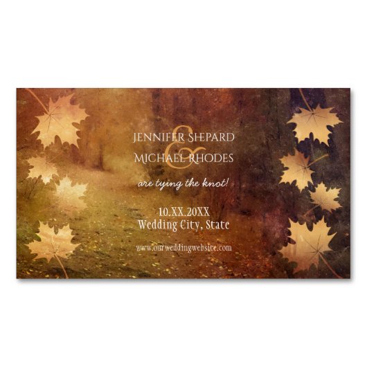 herfstspoor dat esdoorn verlaat rustige bruiloft visitekaartje magneet (Voorkant)