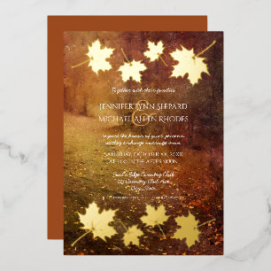 herfstspoor esdoornbladeren accent trouwen folie uitnodiging