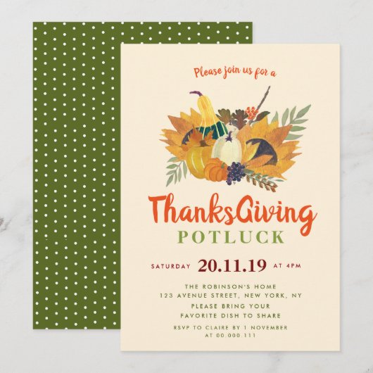 Herfstspread Thanksgiving potluck uitnodiging (Voorkant / Achterkant)