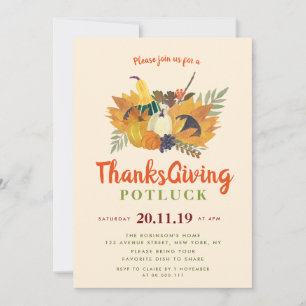 Herfstspread Thanksgiving potluck uitnodiging