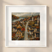 Herfststad Folk Art Oil Painting Poster