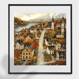 Herfststad Folk Art Oil Painting Poster