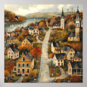 Herfststad Folk Art Oil Painting Poster (Voorkant)