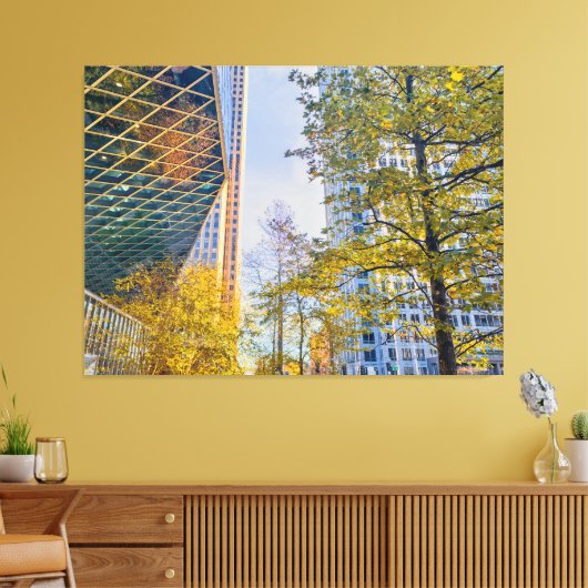 Herfststadsgezicht met moderne architectuur canvas afdruk (Insitu (Woonkamer))