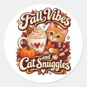Herfststemming en kattenknuffels Gezellige herfstk Ronde Sticker