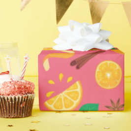 Herfstster Anise en Sinaasappels Naadloze Verjaard Cadeaupapier