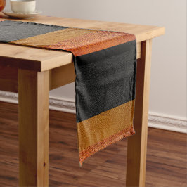 Herfststijl Oranje en Zwarte Gestreepte Kunstleer Korte Tafelloper